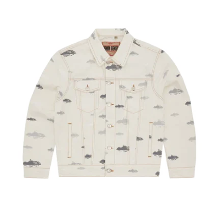 Corteiz ALCATRAZ PATTERN DENIM JACKET Cream