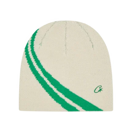 KNIT STRIPE BEANIE V2 [GREEN & CREAM]